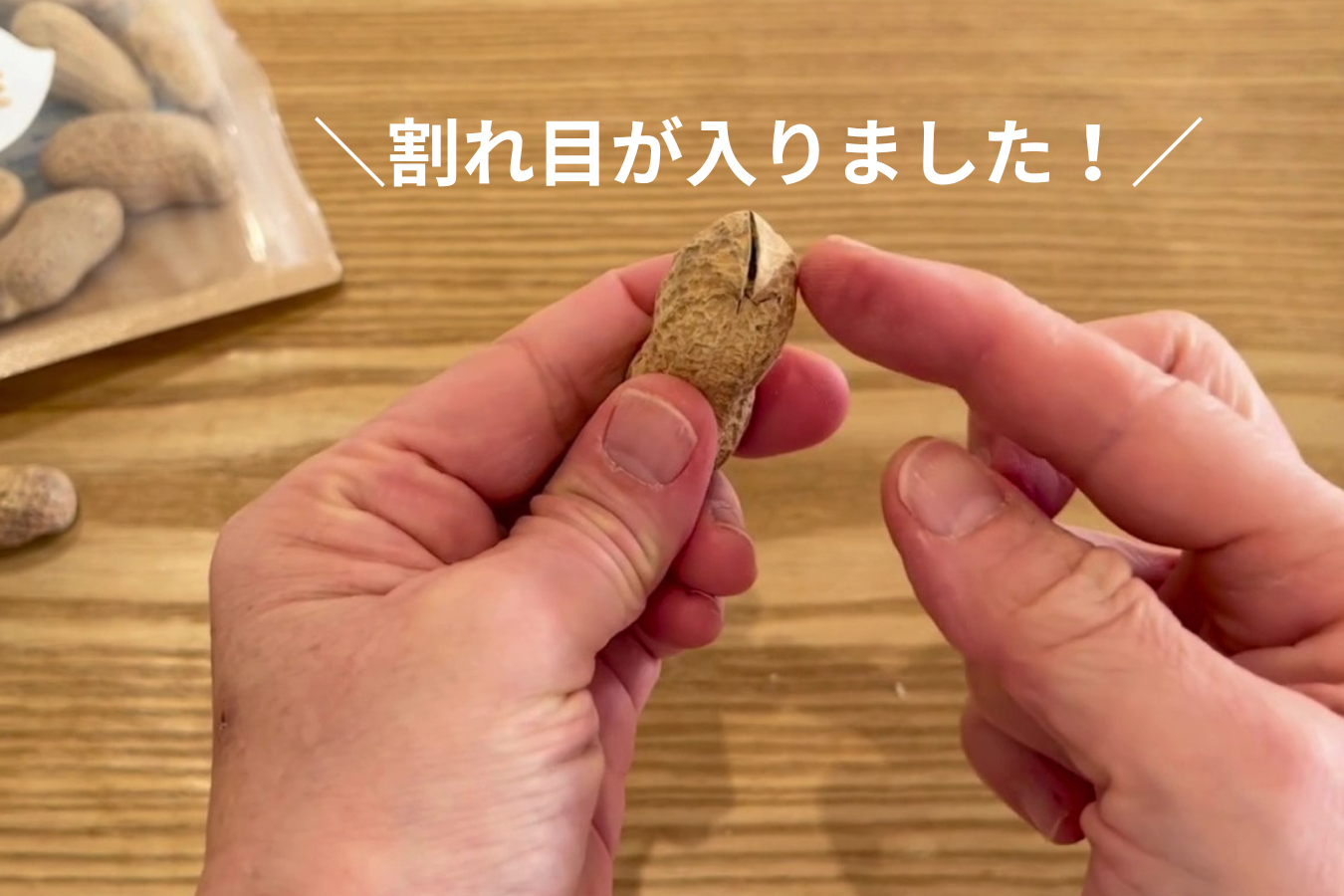 編集部での落花生のむき方実演