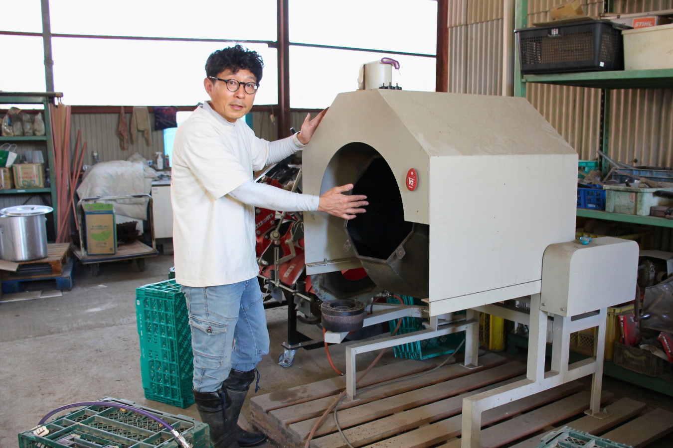 焙煎の機械と脇さん