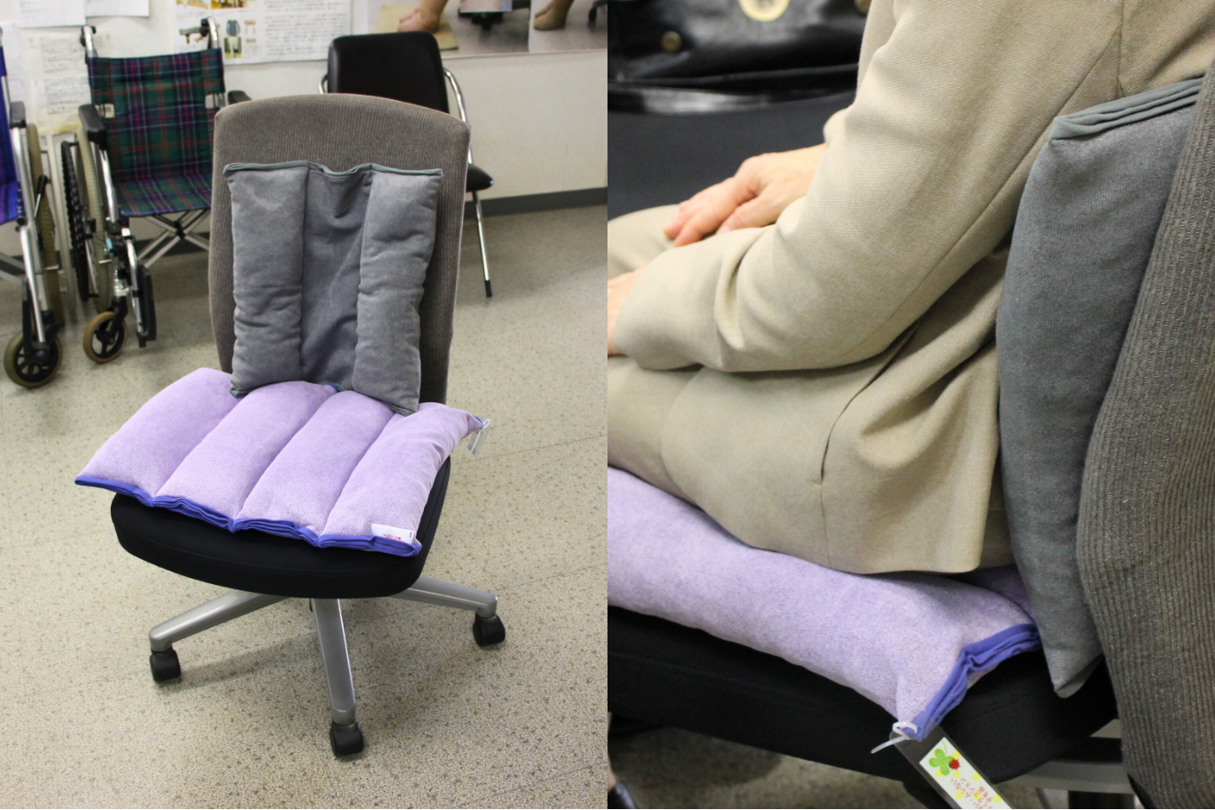 スベリ座り防止クッション実演の写真