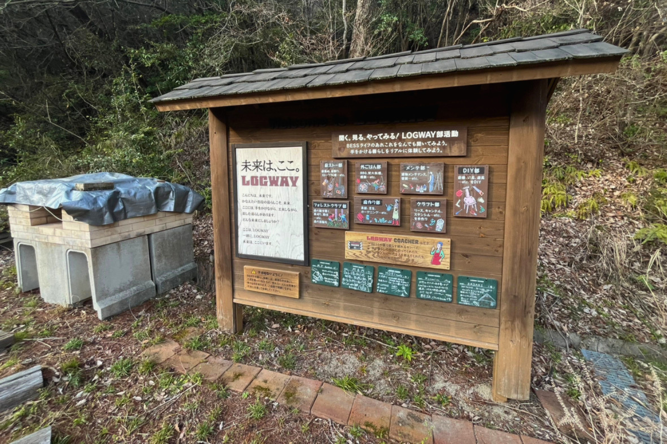 掲示板とピザ窯